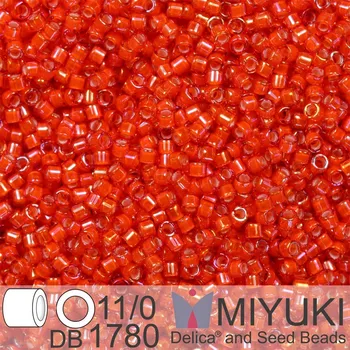 Korálek Korálky Miyuki Delica 11/0. Barva White Lined Flame Red AB DB1780. Balení 5g.