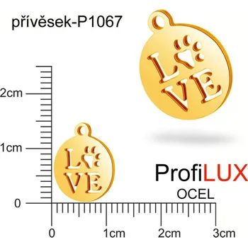 Přívěsek Přívěsek Chirurgická Ocel ozn-P1067 Medailon LOVE velikost 12x14mm tl.1.0mm. Velikost otvoru pr. 1,5mm barva POZLACENO. Řada přívěsků ProfiLUX.
