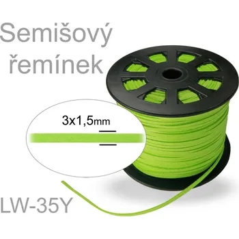 Příze SEMIŠOVÁ šňůra plochá. Ozn.- LW-35Y. Barva SPRING GREEN (JARNÍ ZELENÁ). Velikost šířka 3mm tl.1,5mm.