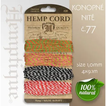 Nit Konopná nit HEMP CORD síla nitě 1,0mm. Balení 4x9,1m. Barva č.77 Summer Shindig 2