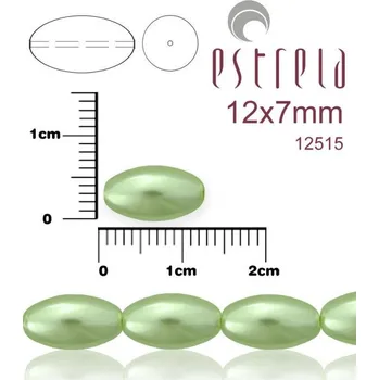 Korálek VOSKOVANÉ korále tvar ovál. Velikost 12x7mm. Barva 12515 (světle zelená). Balení 10ks na návleku.