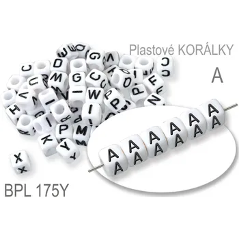 Korálek Korálky plastové KOSTIČKA. Písmeno A. Velikost 6,0x6,0mm. Ozn. BPL 175Y. Balení 10Ks.