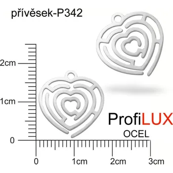 Šperk Přívěsek Chirurgická Ocel ozn-P342 Labyrint SRDCE velikost 18x17mm tl.1,1mm. Řada přívěsků ProfiLUX.