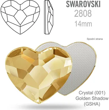 Náramek SWAROVSKI 2808 Heart Flat Back Foiled velikost 14mm. Barva Crystal Golden Shadow