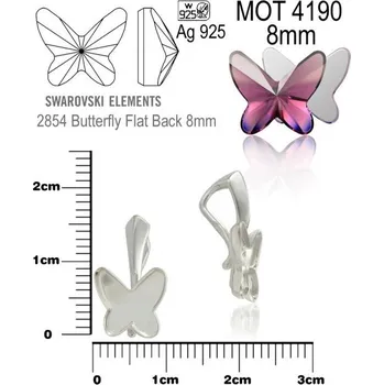 Přívěsek PŘÍVĚSEK ŠLUPNA na Swarovski 4190 Butterfly Flat Back 8mm ozn. MOT 4190. Materiál STŘÍBRO AG925.váha 0,58g.