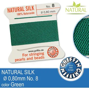 Nit Hedvábná nit s jehlou GRIFFIN síla nitě 0,80mm No.8 délka 2m. Barva Green