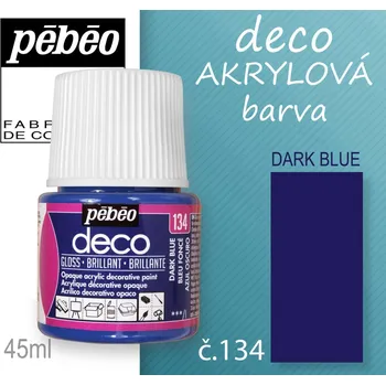 Vodová barva Barva AKRYLOVÁ lesk Pébeo DECO. Odstín č.134 DARK BLUE. Balení 45 ml.