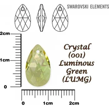Přívěsek SWAROVSKI Pear-Shaped 6106 barva CRYSTAL LUMINOUS GREEN velikost 16mm.