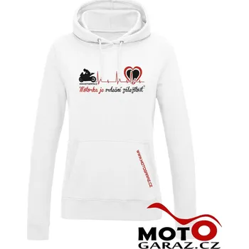 Dámská mikina MOTORKA JE SRDEČNÍ ZÁLEŽITOST Mikina s kapucí ® Bílá Dámská - Velikost L