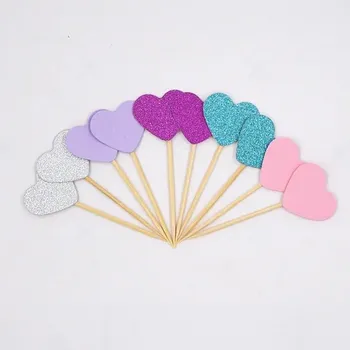 Party dekorace Ozdoba na muffiny | dekorace na dort - srdíčka 10 ks - světlá barva smíšená