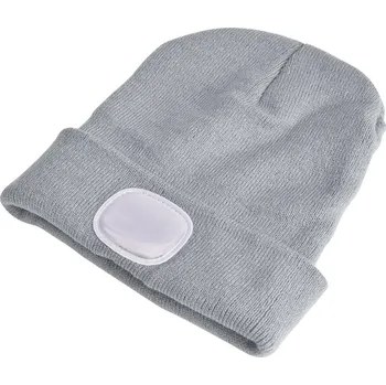 Čepice čepice s čelovkou 4x45lm, USB nabíjení, šedá, univerzální velikost, 73% acryl a 27% polyester