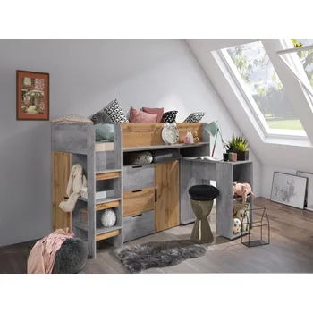 Obývací stěna Dětský pokoj Konkret 1 Barva korpusu: Beton, Dveře: Dub wotan, Strana: Levá