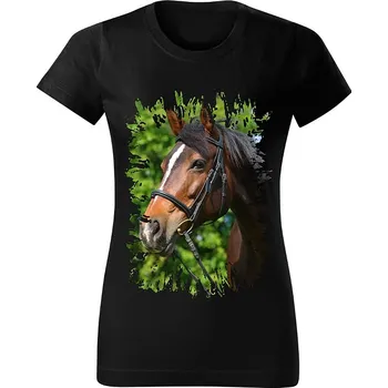Dámské tričko Dámské tričko s koněm č.01 Černé 3XL (koňské koně kůň hlava)