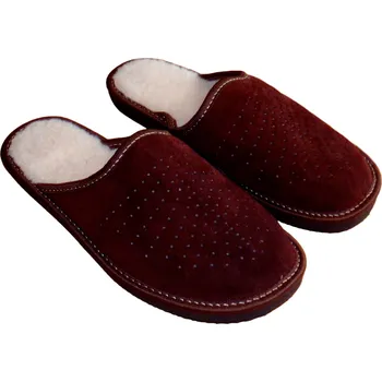 Oblečení a móda Ovčí Věci Pánské kožené pantofle Tadeáš s ovčí vlnou merino hnědá, Velikost EU 45