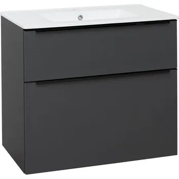 Koupelnový nábytek EBS Nevio Skříňka s černým úchytem + umyvadlo Slim 81 cm, antracitově šedá NEVIOSL81CS