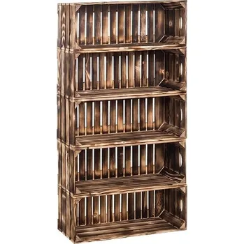 Knihovna ČistéDřevo Dřevěné opálené bedýnky regál 110 x 60 x 24 cm