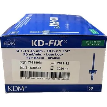 Injekční jehla KD Medical Intravenózní kanyla KDM s křidélky a portem 50 ks 18G zelená 1.3 x 45 mm