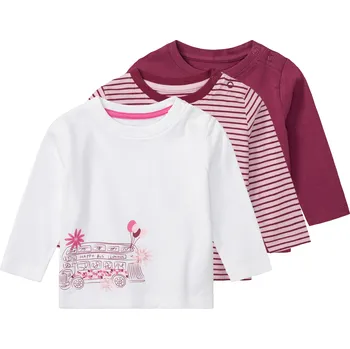 Dívčí oblečení lupilu® Dětské triko s dlouhými rukávy s BIO bavlnou, 3 kusy (62/68, bordó/bílá)