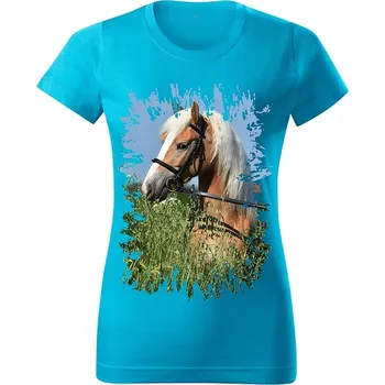 Dámské tričko Dámské tričko s koněm č.06 Tyrkysové 3XL (kůň koňské )