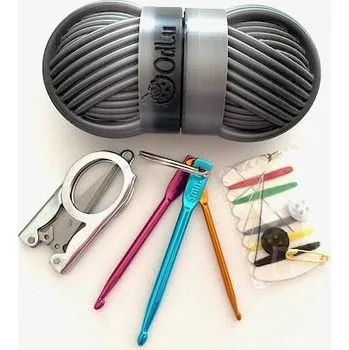 Sada do kabelky v minipouzdru šedá duha (pouzdro 8cm+nůžky+háčky+šitíčko)