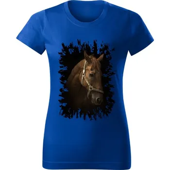 Dámské tričko Moon River Dámské tričko s koněm č.02 Modré 3XL (koňské koně kůň hlava)