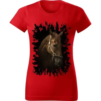 Dámské tričko Moon River Dámské tričko s koněm č.02 Červené M (koňské koně kůň hlava)