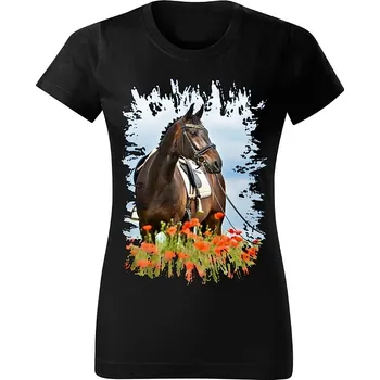 Dámské tričko Dámské tričko s koněm č.08 Černé XXL (kůň koňské )