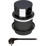 Solight výsuvný blok zásuvek, 3 zásuvky, 2x USB, kruhový tvar, 1,5 m, 3 x 1mm2, černý