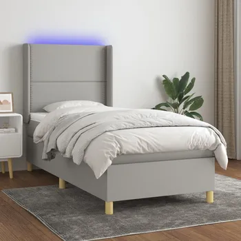 Postel vidaXL Box spring postel s matrací a LED 90x200 cm textil [3138770] Barva: světle šedá