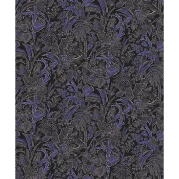 Tapeta Černo-modrá vliesová tapeta s květinami a listy, SUM503, Summer, Khroma by Masureel