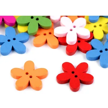 Knoflík Dřevěný dekorační knoflík květ 10 kusů - mix barev