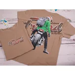 Triko Kugo krátký rukáv FB3814 béžové pískové s motorkou velikost oblečení - děti: 146