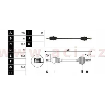 poloosa AVORD délka 930 mm, 22 drážek u kola, 22drážek u převodovky, +ABS 29z (převodovka F15), P, repasovaný originál (+vratná