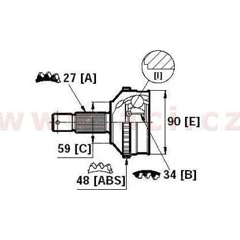 Poloosa kola homokinetický kloub u kola průměr 59 mm, 27 vnějších drážek, 34 vnitřních drážek, +ABS 48z