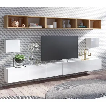 Obývací stěna Obývací stěna CALABRINI b | 300 cm | 7 dílů U | bílá lesk