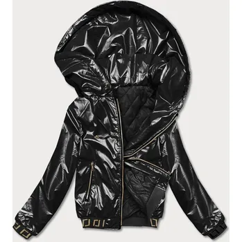 Dámská bunda Krátká černá dámská bunda s kapucí (B8077-1) odstíny černé XXL (44)