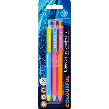 3ks - ASTRAPEN Colorful, Kuličkové pero 0,6mm, modré, blistr, mix barev, 201022017