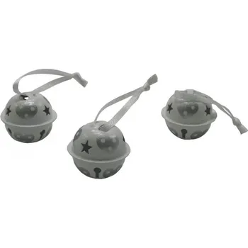 Vánoční dekorace Sada rolniček – bílá se stříbrným potiskem, 3 ks, Ø 3 cm 3001711