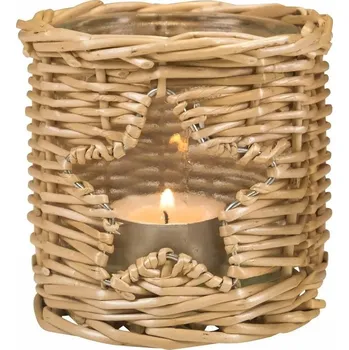 Svícen Přírodní proutěná lucerna / svícen s hvězdou Routti - Ø 9*10 cm