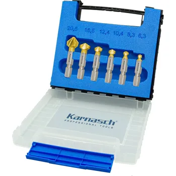 Vrták Karnasch 403095020 | Sada kuželových záhlubníků DIN 335 tvar C 90° bit dlouhý 6,3-8,3-10,4-12,4-16,5-20,5 mm, povlakováno