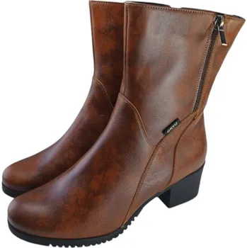 Dámské kozačky T 2723/Z - 44 kožené zimní polokozačky s regulací v lýtku; kozačky pro široké lýtka; barva hnědá 39