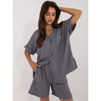 Dámský komplet s halenkou a šortkami dvoudílný tmavě šedý