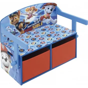 Úložný box Dětský dřevěný nábytek 3v1 PAW PATROL (Lavička, Box na hračky, Stolek), PW12898