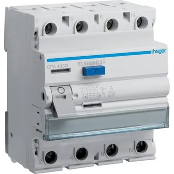 Proudový chránič Hager CFA463D Proudový chránič 4 pól. 63 / 0,3 A, A