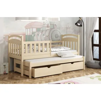Dětská postel Dětská postel z masivu borovice KAŠPAR s přistýlkou a šuplíky - 200x90 cm - PŘÍRODNÍ BOROVICE