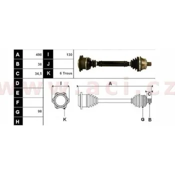 poloosa AVORD délka 498 mm, 38 drážek u kola, 6x M10 průměr 130 mm u převodovky, +ABS 45z, +AUT, P, repasovaný originál (+vratn