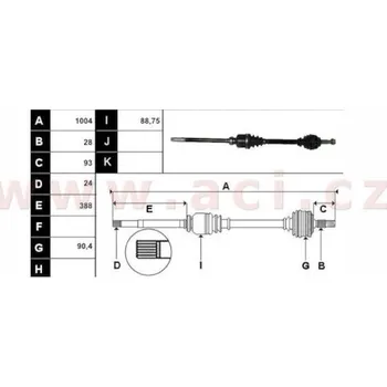 poloosa AVORD délka 1004 mm, 28 drážek u kola, 24 drážek u převodovky, +AUT (převodovka R6), P, repasovaný originál (+vratná čá