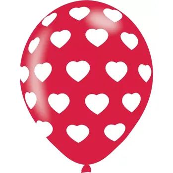 Balónek Latexové balonky červené se srdíčky 28cm - 6 ks