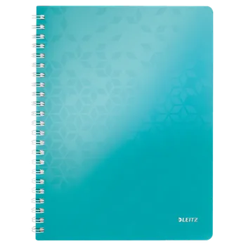 Sešit Blok na psaní Leitz WOW A4, linkovaný, drátěná vazba s PP deskami, ledově modrý