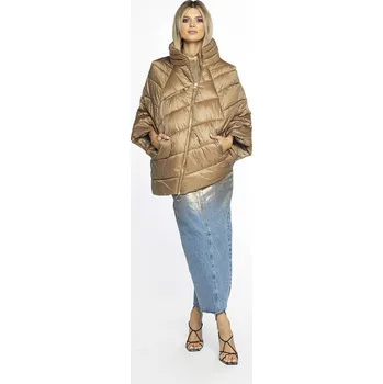 Tmavě béžová dámská bunda pončo s ozdobnými zipy AnnGissy (AG1-J9171) odstíny béžové S (36)